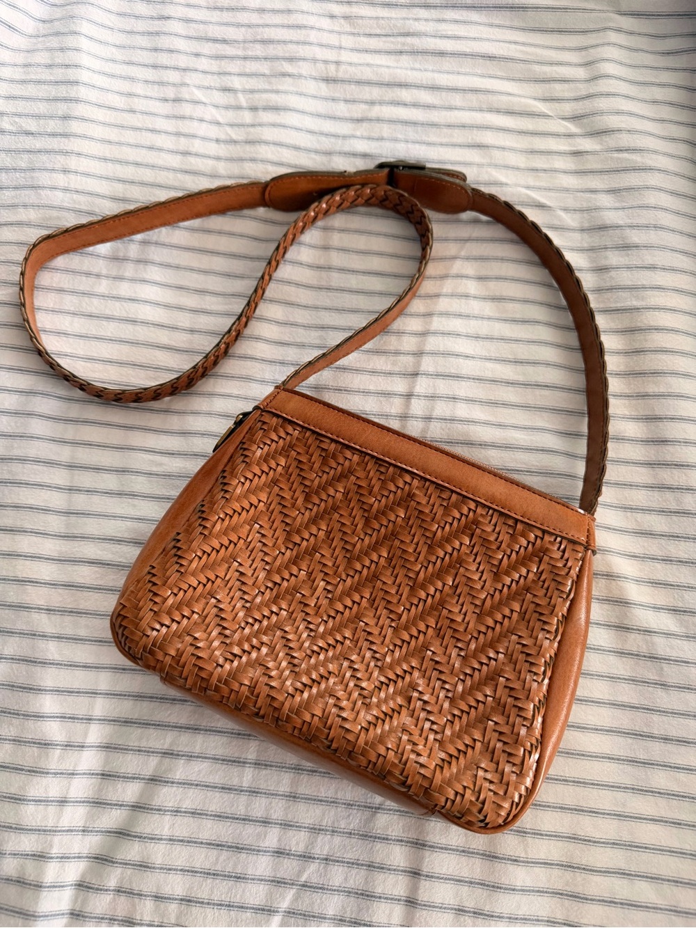 Woven brown leather market bag cross body